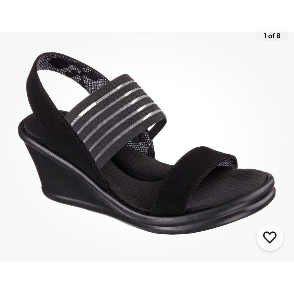 Skechers Cali Sci Fi Sandals Casual Wedge Slingback Black Sz. 8 Memory Foam